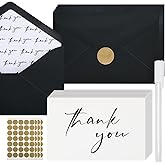 AZAZA Black Thank You Cards with Envelopes 4x6 inch, Bulk 100 Pack Thank You Notes 4 Minimalistic Designs, Funeral Thank You Cards with Envelopes and Gold Stickers for Graduation, Small Business