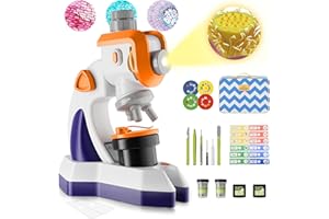 MAXLAPTER Kids Microscope 1200X with Projector: Microscope for Kids with Plastic Prepared Slides and Storage Bag - Science Edu Toy Gifts for Ages 8-12 Beginner (Orange-Purple)