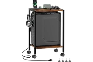 Akxomel 16.5" W Computer Tower Stand with Charging Station and USB Port, 2 Tier Mobile Floor PC Stand Fits Under Desk, Rolling Printer Stand with Hooks, CPU Holder Cart for Carpet, Home Office