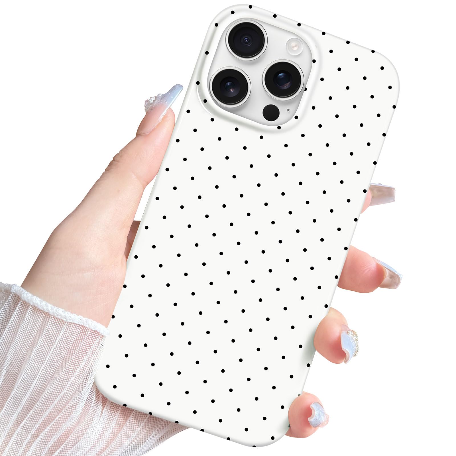 Anuck for iPhone 13 Pro Max Case Polka Dot Phone Case, Cute Trendy Polka Dots Pattern Print Aesthetic Simple Design Soft TPU Slim Shockproof Protective Phone Cover 6.7" for Women Girls - White