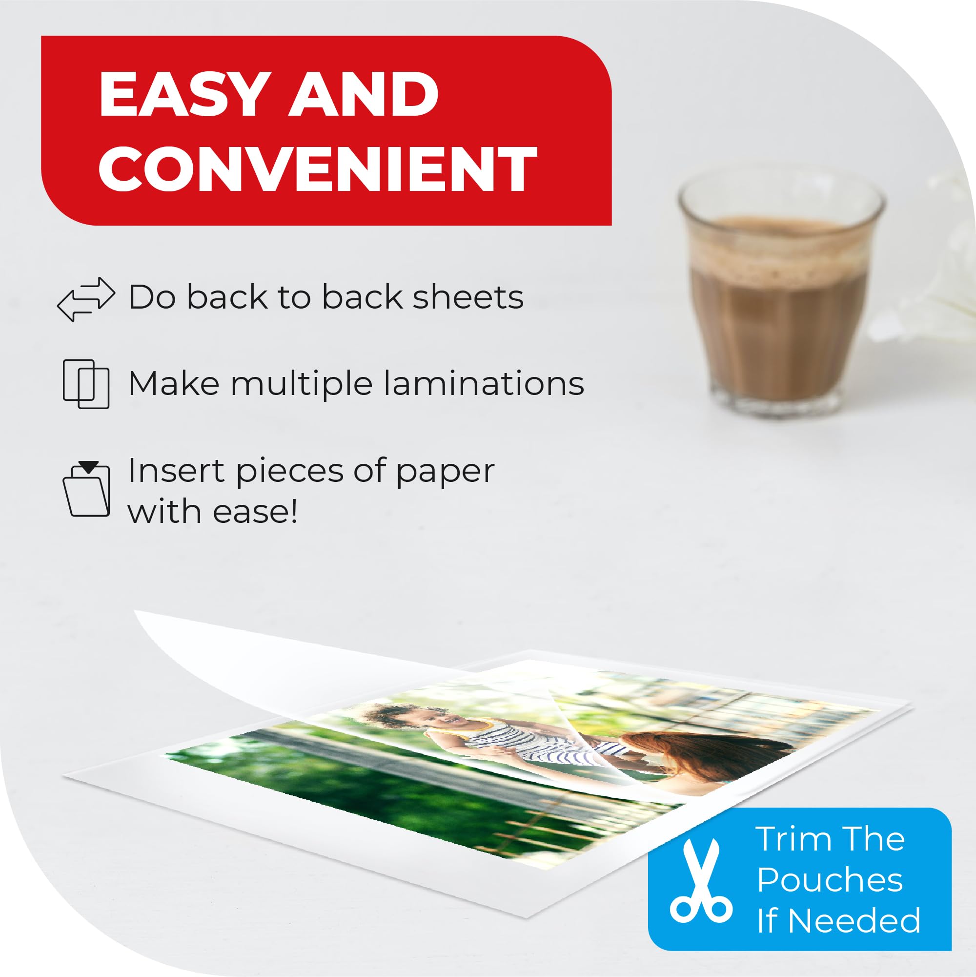 5MIL Thermal Laminating Sheets (150 Count) Letter, Photo, Card, Notecard, ID Badge and Business Card Sizes, Laminating Pouches Compatible with Laminators, Crystal Clear Laminated Finish