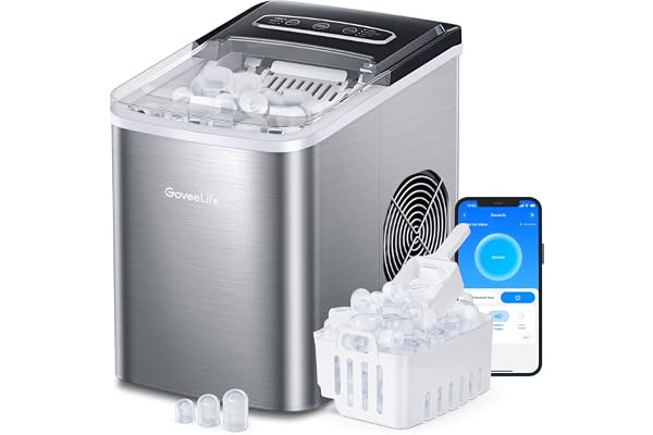 GoveeLife Smart Countertop Ice Makers, Portable Ice Maker Machine with Self-Cleaning, 6 Mins 9 Bullet Ice, 26lbs/24Hrs, Voice Remote for Home Kitchen Party Camping, with Ice Scoop Stainless Silver | Ice Maker with 26lbs/Day, App and Voice Control, Self-Cleaning, 3 Ice Cube Sizes for Home Kitchen