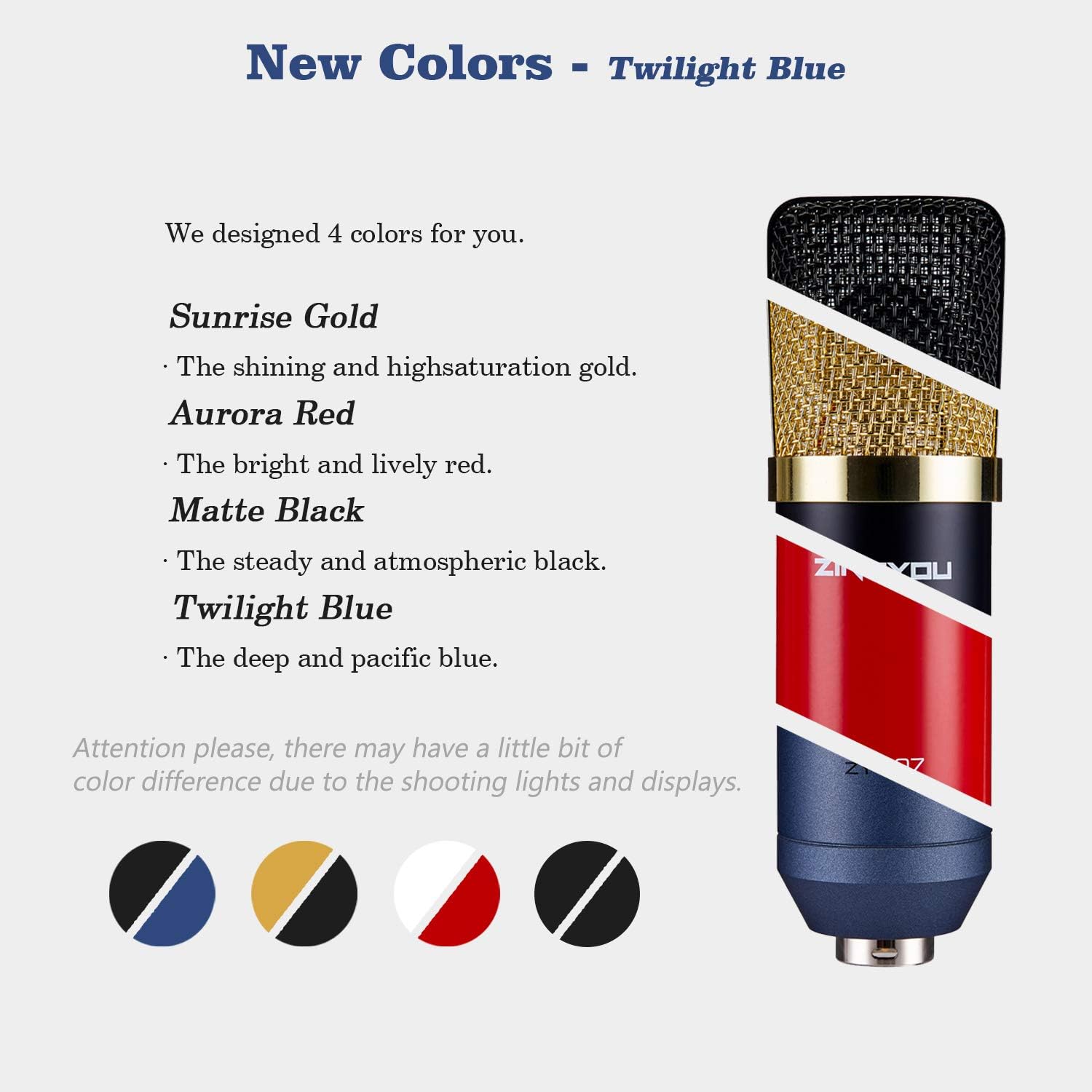 Condenser Microphone ZINGYOU Computer Mic ZY-007 Recording Bundle for Gaming Streaming YouTube Videos Professional Cardioid Microphone Include Adjustable Arm Stand, Shock Mount and Pop Filter(Blue): Musical Instruments