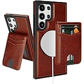 SkyEagle Compatible with Magsafe 2 in 1 Detachable Samsung Galaxy S25 Ultra Wallet Case with Card Holder,Women Men Magnetic PU Leather RFID Blocking Flip Kickstand Credit Slots,Brown