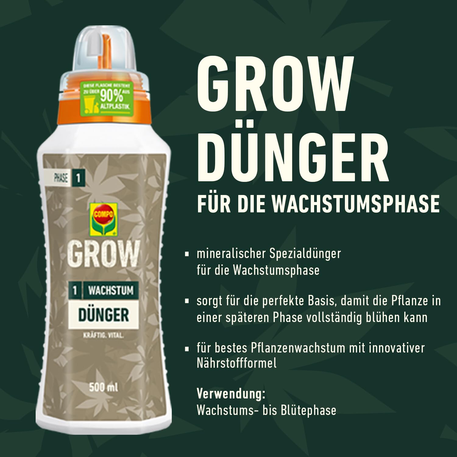 COMPO GROW Wachstum Dünger für Spezialkulturen - Dünger für Indoor & Outdoor - Spezialdünger für die Wachstumsphase - mineralisch - 500 ml, grün 2