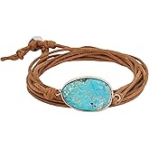 MINACHI Leather Wrap Bracelet with Created Turquoise Pendant, Bohemian Ethnic Gift for Women