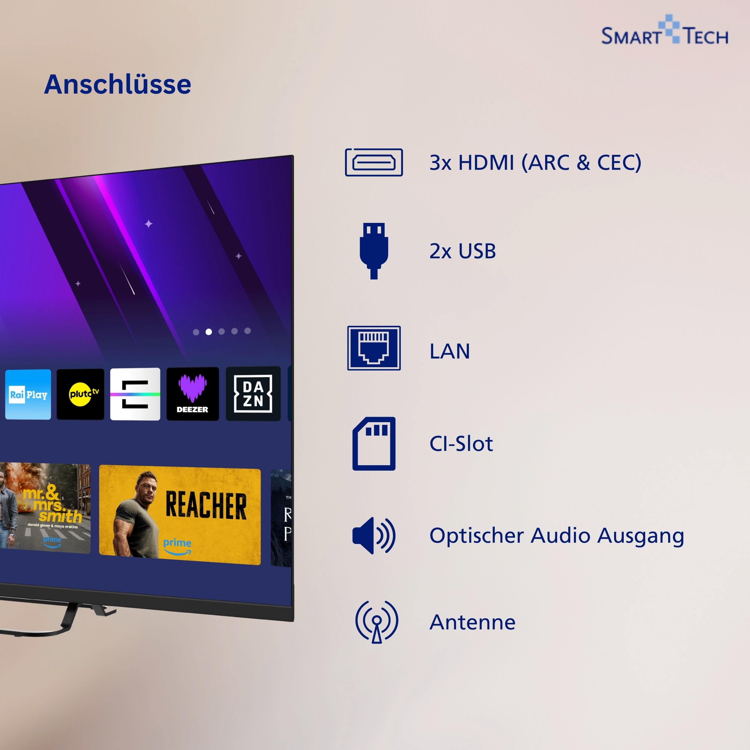 Smart Tech 40FV02V Fernseher 40 Zoll Smart TV VIDAA - Fernseher mit Full HD Auflösung, Bluetooth und Triple-Tuner, LED TV (2026) 4