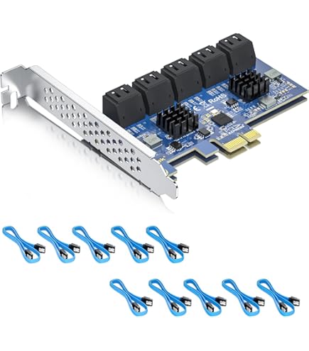 SATA PCIe Kaart, 10 Port PCIe SATA Uitbreidingskaart 6gbps Low Full Profile Stacked Sata Connectors Asm1062 Non Raid Pci Express Naar Sata Converter Adapter