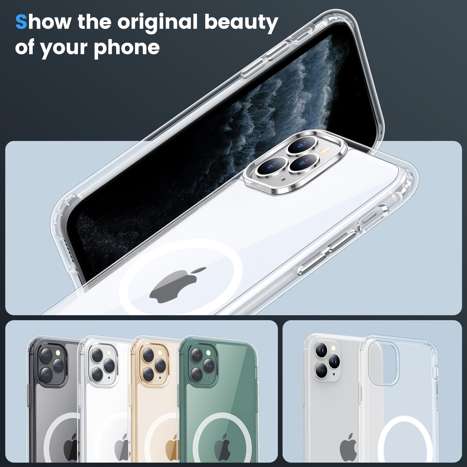 Temdan for iPhone 11 Pro Max Case Clear, Compatible with Magsafe, Anti-Yellowing, Military-Grade Protection, Shockproof Slim Magnetic Phone Case Cover, Transparent