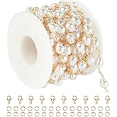 YOUBEIYEE 13 Feet Imitation Pearl Bead Chain Bulk KC Gold Plated Brass Jewelry Chain for Jewelry Making Necklace Bracelet DIY Handmade Craft Chain Roll