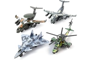 Tcvents 4 Pack Diecast Airplane Toys, Alloy Army Aircraft Plane Model Toys Camouflage Military Fighter Jet Helicopter Toy Pull Back Kids Play Vehicles for 3 4 5 6 7-9 Years Old Boys Girls Gift
