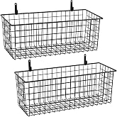 Kinlink 2 Sets Black Extra Large Hanging Wall Basket with Steel Hooks | Metal Wire Baskets for Organizing, Wallmounted Fruit Vegetable Toy Snack Storage, Home Kitchen Bathroom Laundry Pantry