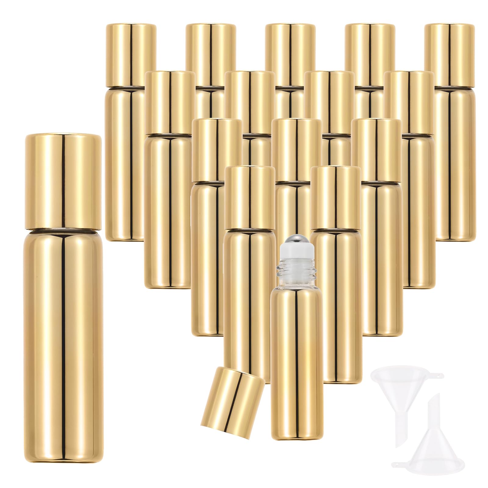 Photo 1 of Kesell 16 pcs 5ml Glass Roll-On Bottle Empty Container with Stainless Steel Roller Ball for Essential Oil, Perfume – Gold