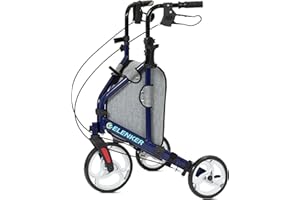 ELENKER 3 Wheel Walkers for Seniors, 3 Wheeled Rollator with 10” Wheels, Narrow Walkers for Small Spaces, Compact Folding, Ideal for Traveling, Blue