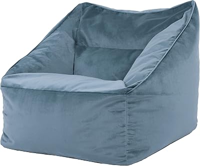 icon Natalia Velvet Bean Bag Chair, Mineral Blue, Large Adult Armchair