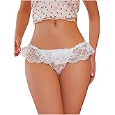 SHENHE Women's Satin Bikini Underwear Bow Front Ruffled Mesh Frilly Panty