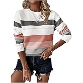 Milumia Women's Colorblock Striped Sweater Crewneck Long Sleeve Drop Shoulder Knitwear