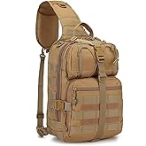 VTACOUTV Tactical Sling Bag Backpack, Military Rover Shoulder Pack, EDC Molle Assault Range Bag for Men (Khaki)