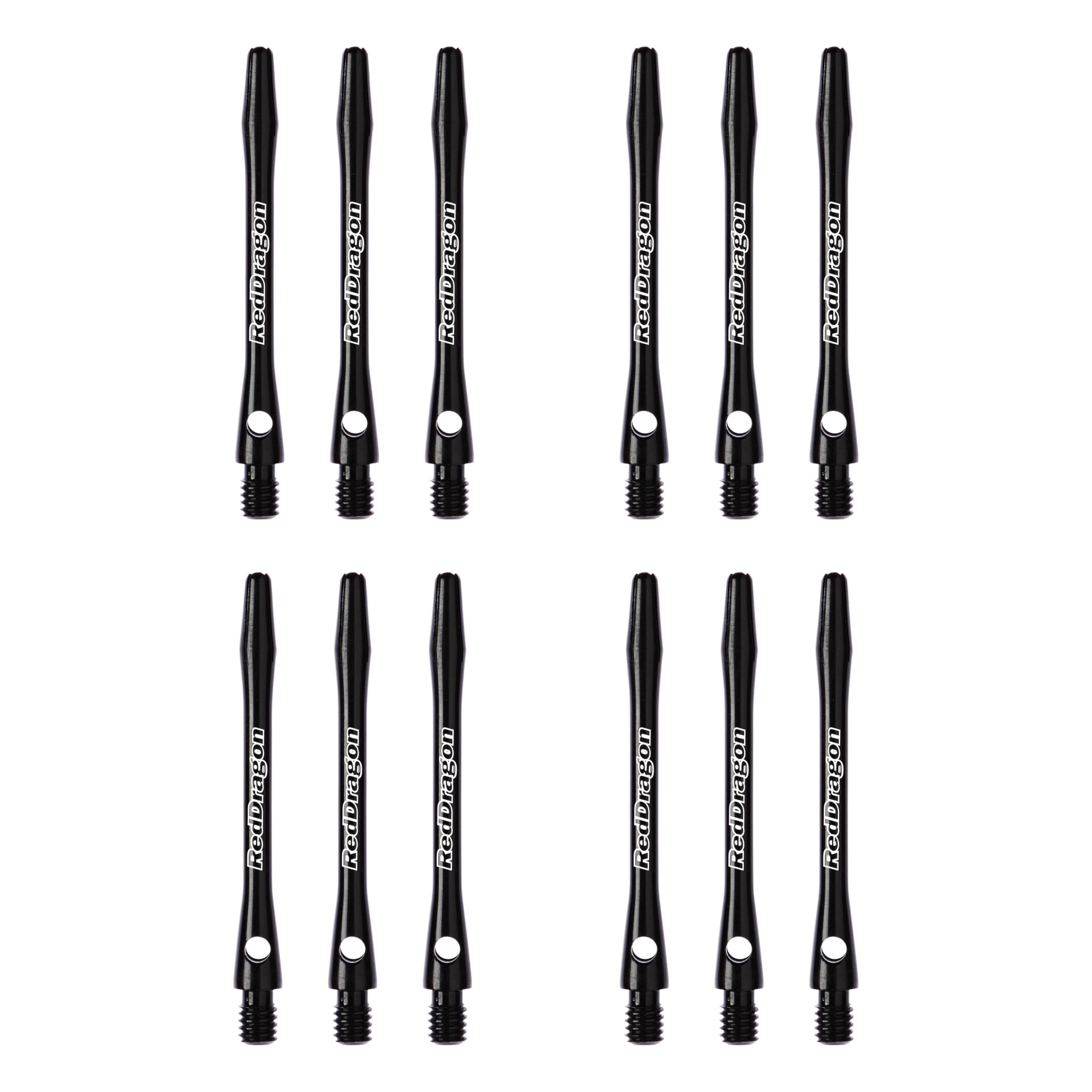 RED DRAGON Laser Etched Aluminium Medium Black Dart Shafts - 4 Sets Per Pack (12 Shafts in Total)