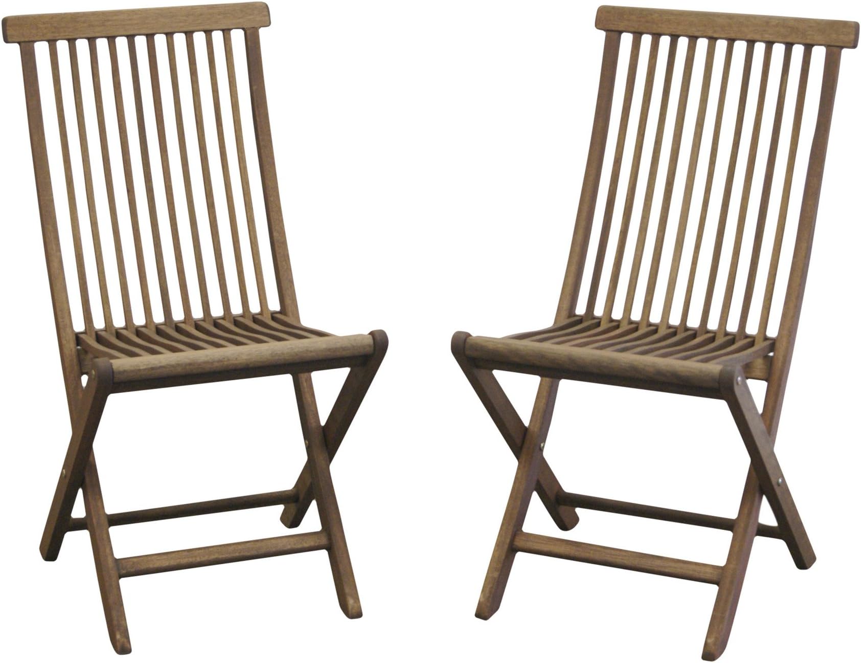 Timbo Mestra Hardwood Outdoor Patio Folding Chairs (Set of 2), Chair, Brown