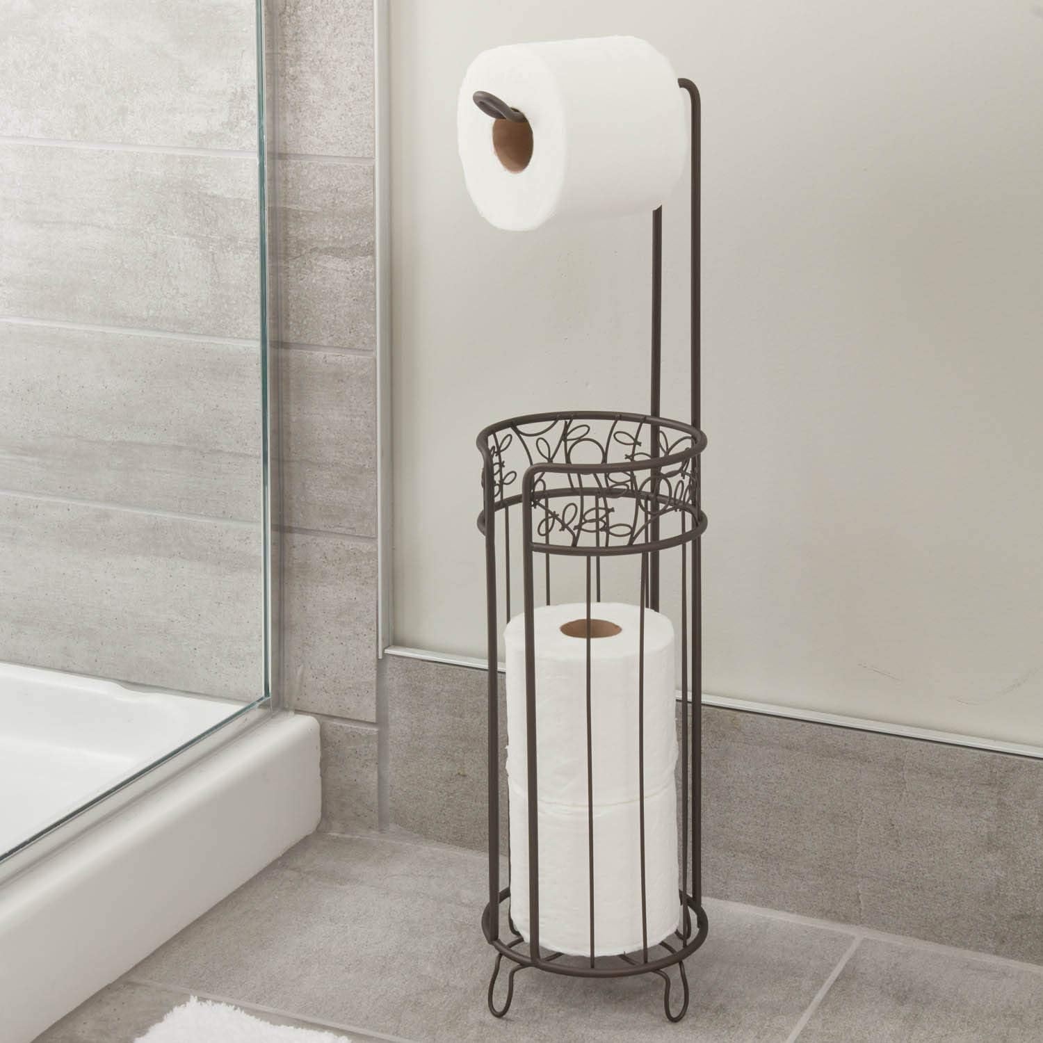 iDesign Twigz Steel Free-Standing Toilet Paper Storage Dispenser - 7" x 7" x 25", Bronze: Home & Kitchen