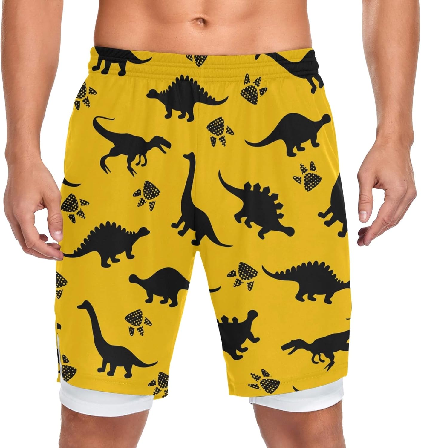 Mnsruu Yellow Paw Print Dinosaur Men�s Shorts Workout
