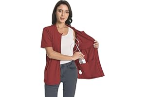 MEUPONC Post Mastectomy Zip Shirts with Drain Pockets Surgery Recovery Must Haves Clothing Comfy Short Sleeve Shirts