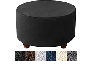 HFCNMY Ottoman Cover - Velvet Round Ottoman Slipcover, Thick, Washable, Storage, Foot Stool Cover with Elastic Bottom - Black, Large