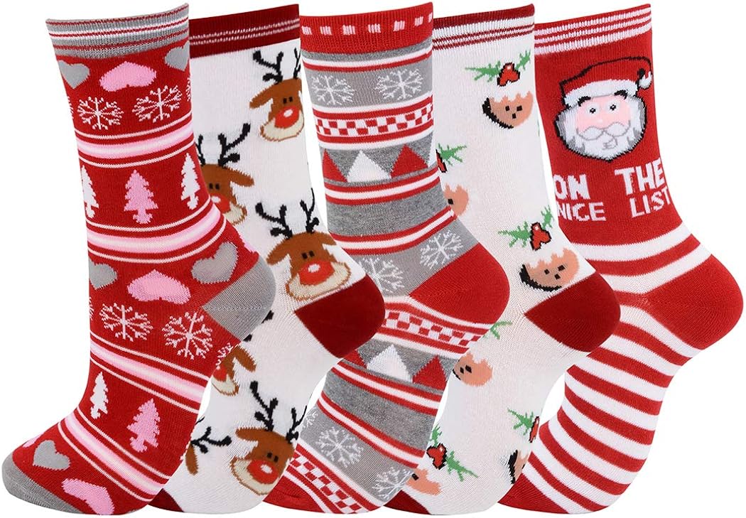 5 Paar Weihnachtssocken - Flauschige Kuschelsocken Mit Weihnachtsmotiven