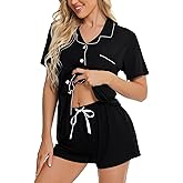 SWOMOG Womens Button Down Pajamas Set Short Sleeve Sleepwear Bride Soft Pj Lounge Sets XS-3XL