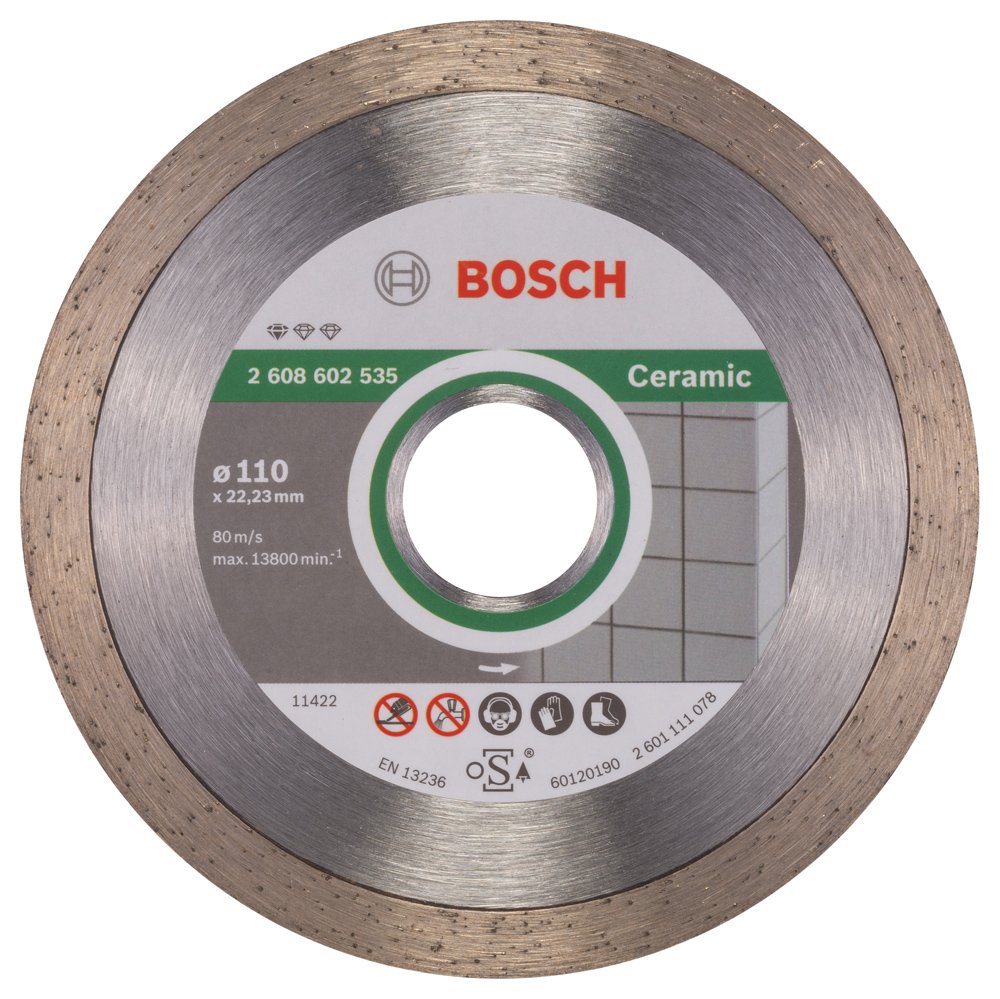 Bosch Accessories 1x Diamond Cutting Disc Standard for Ceramic (for Stone, Tile, Ceramic, Ã˜ 110 x 22,23 x 1,6 x 7,5 mm, Accessories for Angle Grinders)