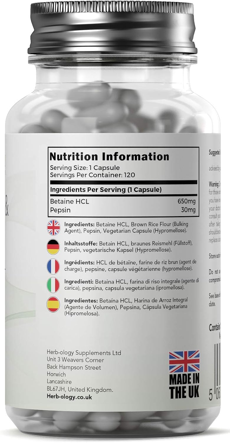 HB Betaine HCL with Pepsin Capsules, 120 count (Pack of 1) - Image 5