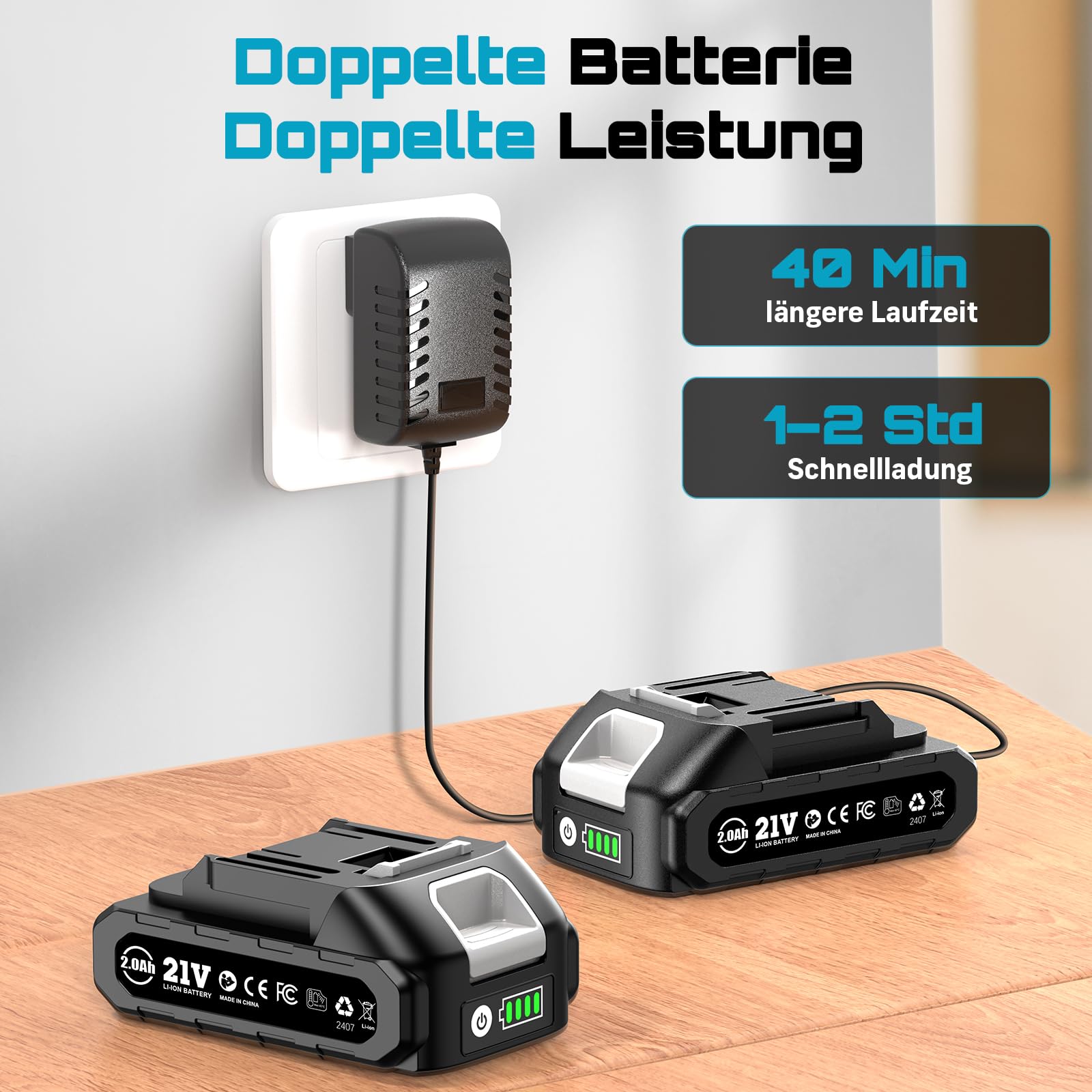 Seesii Stichsäge 21V, Akku Stichsäge mit Akkus und Ladegerät Set, 6-Stufen, Mit LED, 0°-45° Gehrung, 4 Pendelhub-Einstellungen, 20mm Hubhöhe, 2800 SPM, 9 Sägeblättern, mit Tragetasche 2