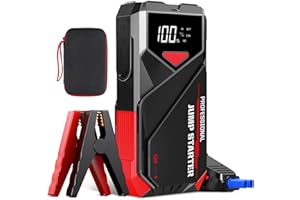 POWQ Car Battery Jumper Starter Portable: 2500A Car Jump Starter with LCD Display - 12V Auto Jump Starter Battery Pack with Jumper Cables - Jump Box for Car Battery 8.0L Gas & 7.0L Diesel Engine, Black