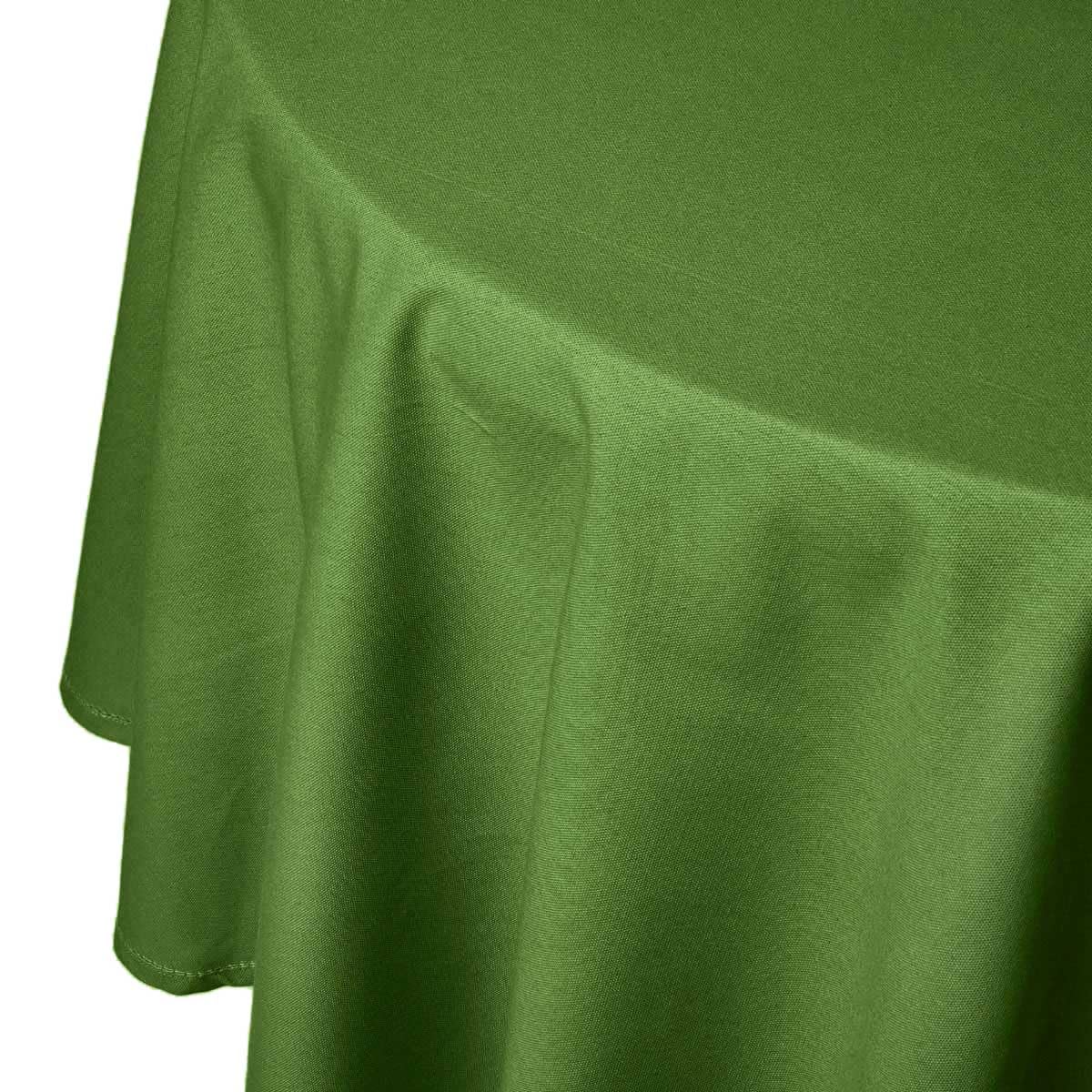 HOMESCAPES Green Table Cloth, Plain Cotton Round Tablecloth, Handcrafted & Durable Dining Table Cover with Hem Stitch, Hypoallergenic, Washable, Olive Green - 178cm