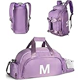 Vogewood Teen Girl Gifts Trendy Stuff, Initial Gym Bags with Shoe Compartment, Dance Bag for Girls, Monogram Kid Overnight Bags, Birthday Gifts for Granddaughter-Holiday Gift Set (Letter M)