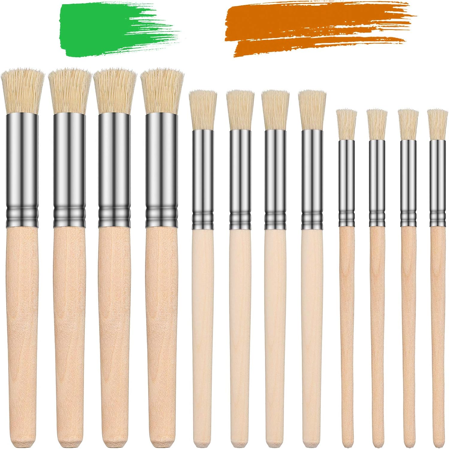 Wooden Stencil Brushes Natural Stencil Bristle Brushes Art Painting Brushes Wood Paint Template Brush for DIY Crafts Card Making Acrylic Oil Watercolor Art Painting Supplies, 3 Sizes (12)