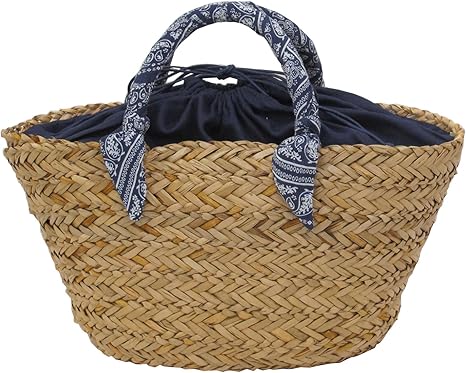 Amazon Co Jp かごバッグ バンダナ巻き持ち手 ネイビー ホーム キッチン