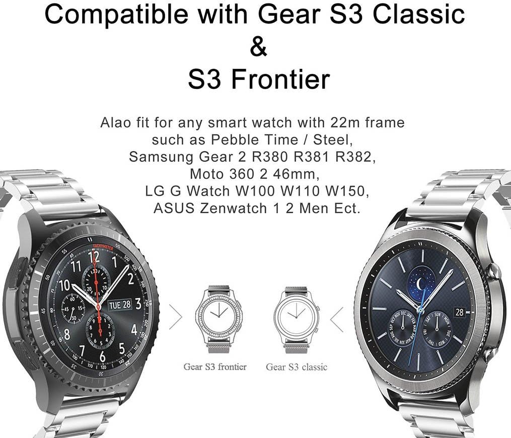 OTOPO Compatible Galaxy Watch 46mm & 45mm Strap - Stainless Steel Metal Replacement Band for Samsung Galaxy Watch 3 - Metal Silver - Image 5