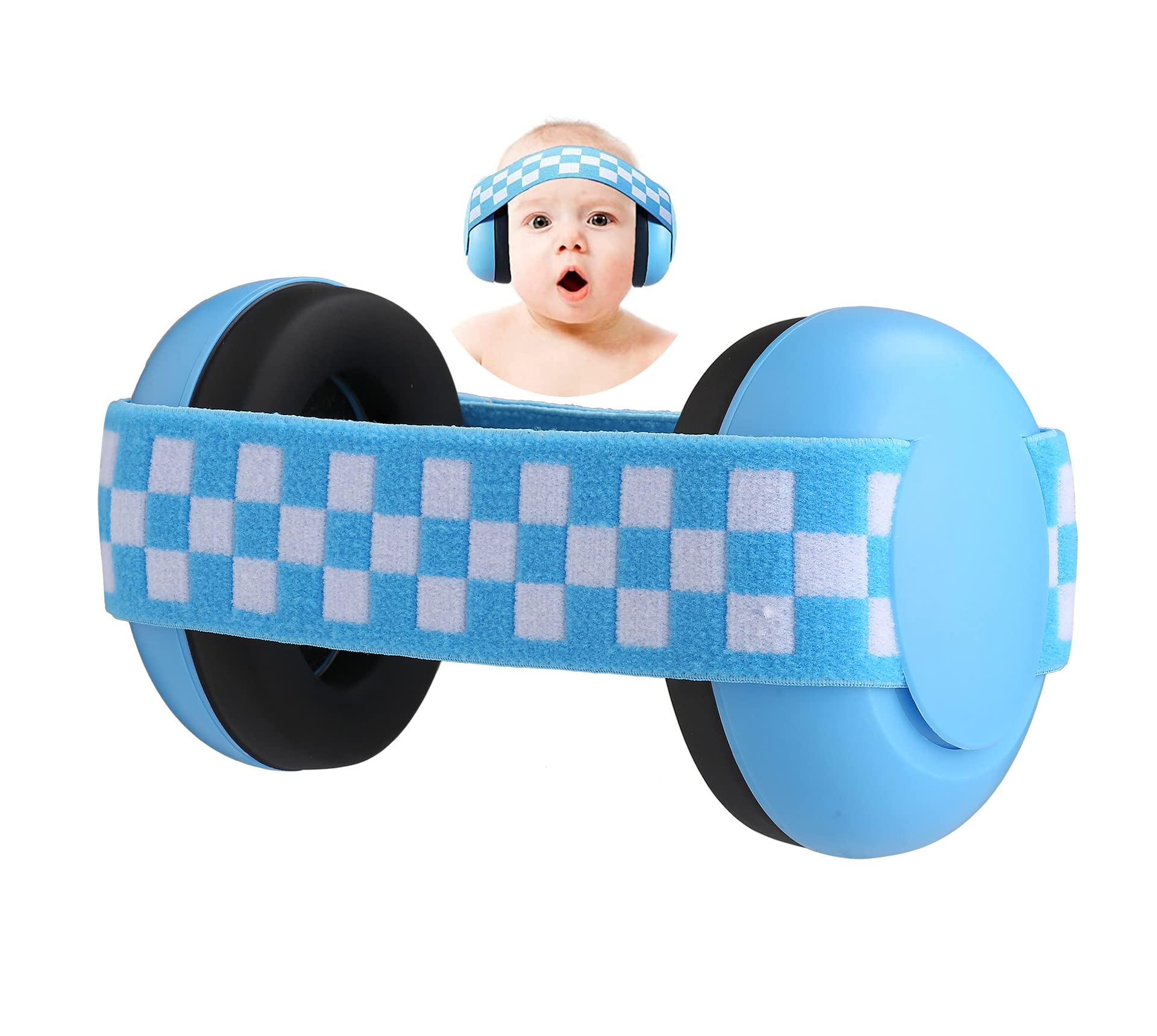 OhMill Baby Ear Defenders Noise Cancelling Elastic Ear Muffs for Babies And Toddlers Children Newborn Infant Hearing Protection Ear Protectors Headphone, Blue