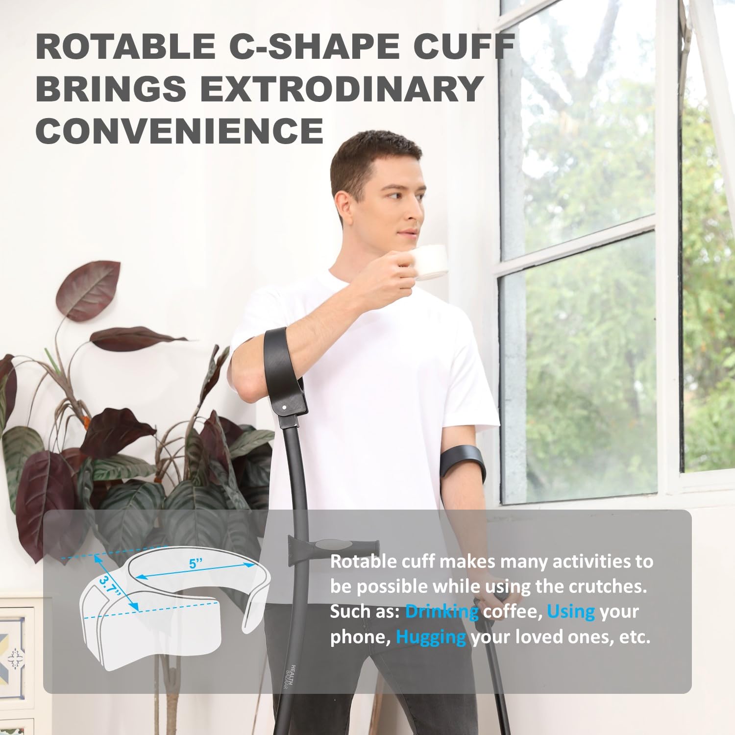 Forearm Crutches for Adults, Fashionable Elbow Crutches with Ergonomic Handgrips - Stepless Adjustable Height - All Terrain Tip & Slip-Resistant Base - Magnetic Grip