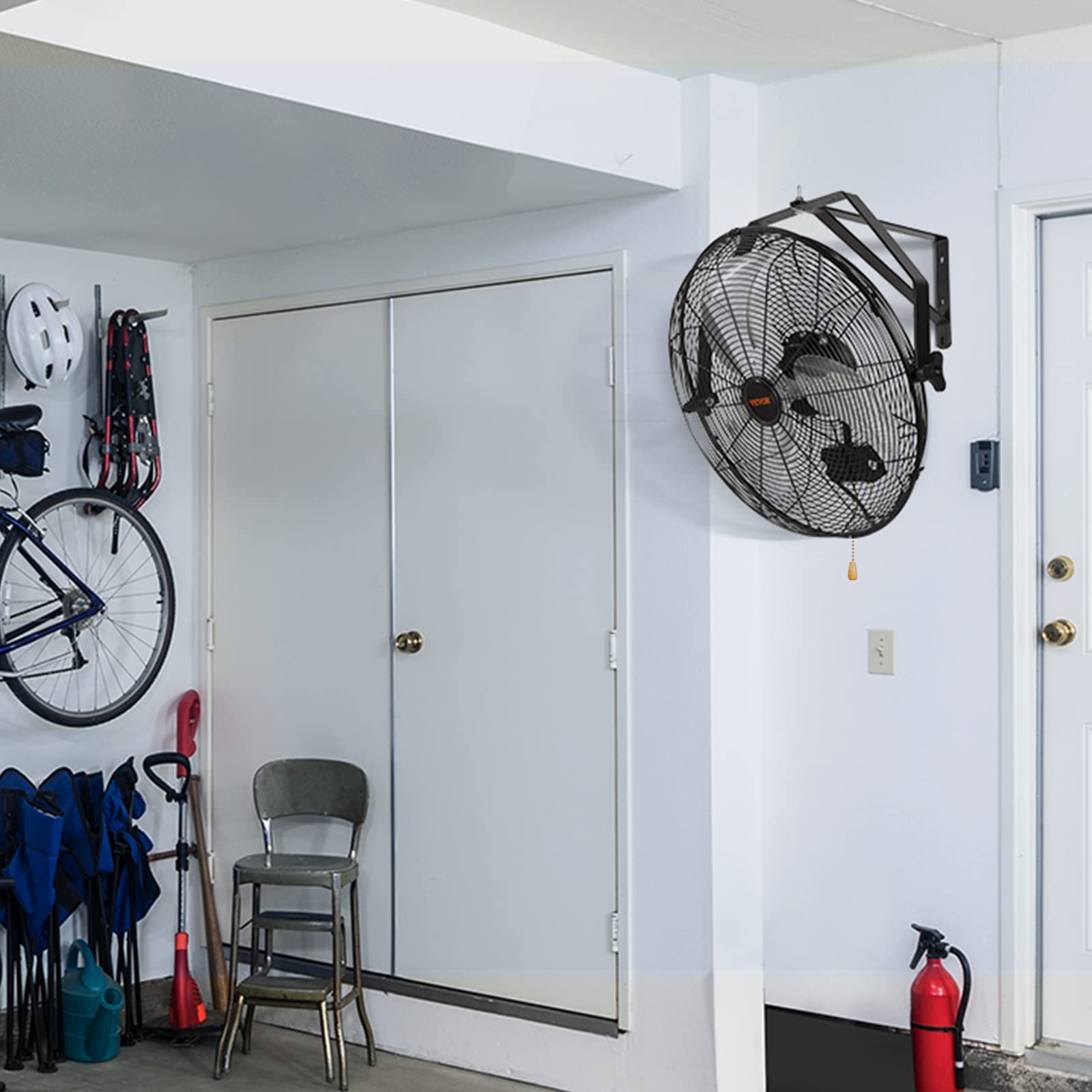 VEVOR Ventilador de montaje en pared de 18 pulgadas, 3 velocidades IP44 a prueba de agua, máx. Ventilador de pared de 4150 CFM para exteriores, comerciales, residenciales, invernaderos, talleres, patios, negro, con certificación ETL