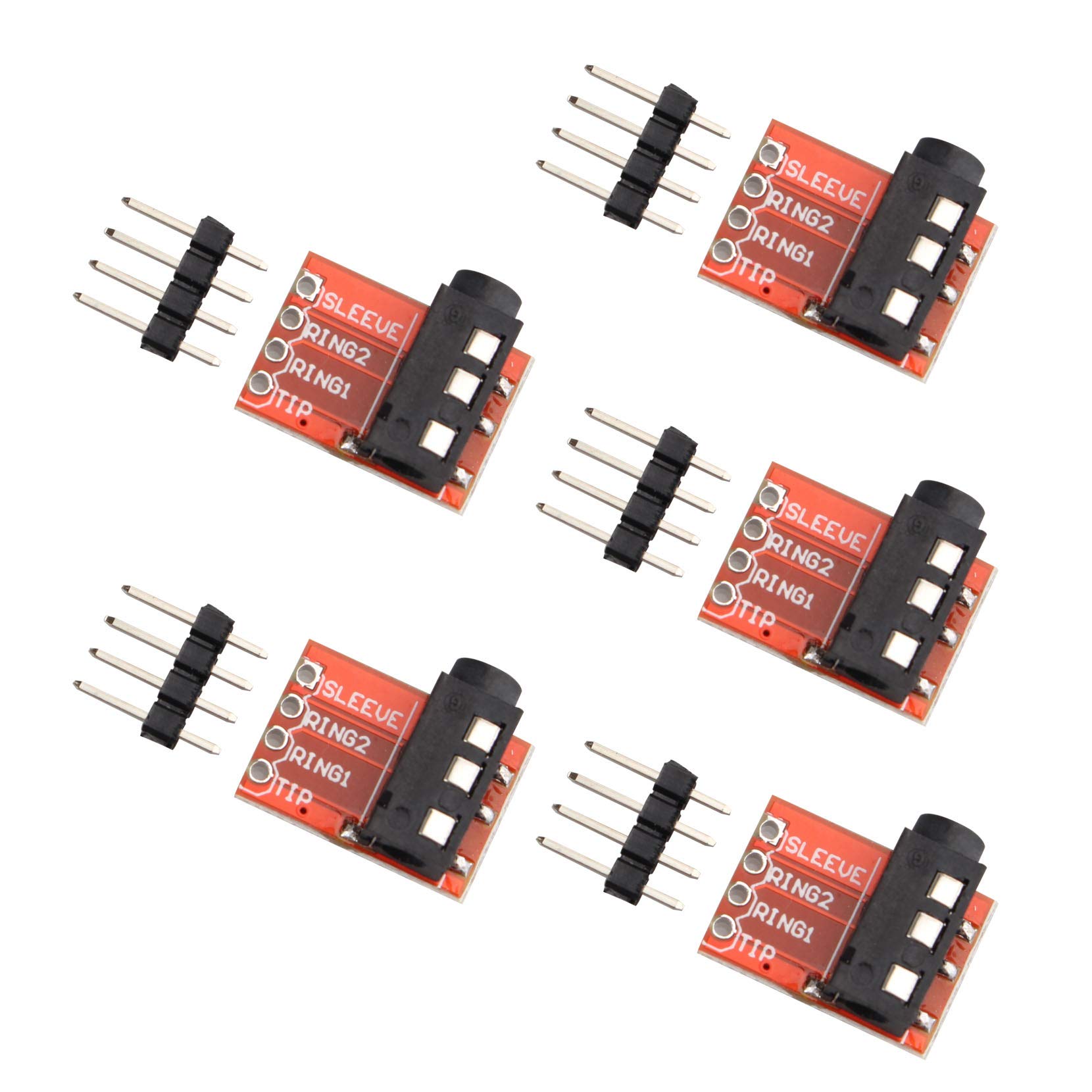 HALJIA 5PCS CJMCU-TRRS 3.5mm Stereo Headphone MP3 Audio Video Microphone Block Interface Universal Jack Professional Modules Metal Red DIY Accessories