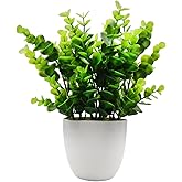 OFFIDIX Mini Artificial Eucalyptus Plants with Vase for Office Desk,Fake Plant with Plastic Pots for Home,Shower Room Decoration (Green)