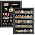 LIUYALO Medals Display Case Wall Frame for Collector, Military Challenge Coins Holder, Military Pins, Lockable Shadow Box with Removable Shelves Black