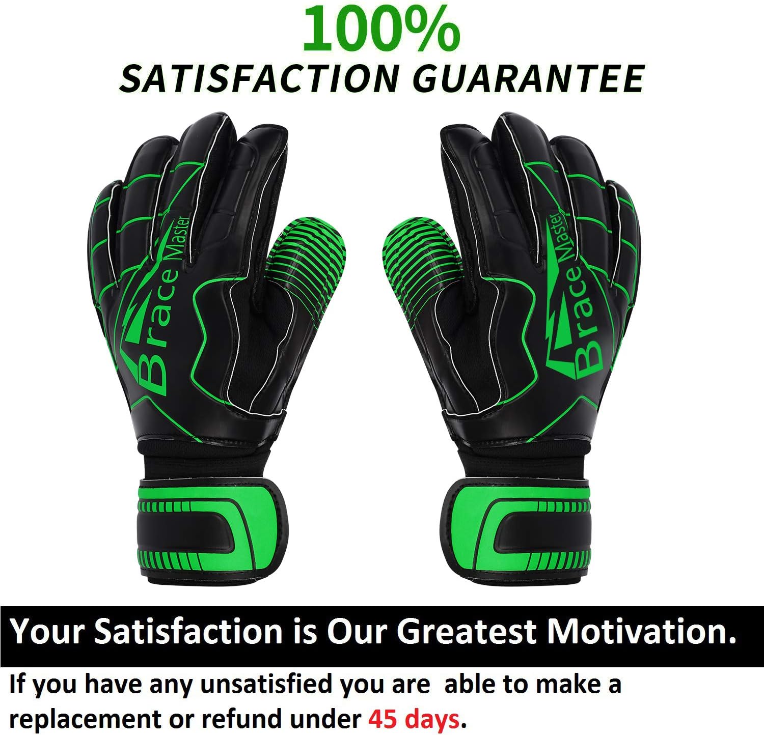 Brace Master Goalie Gloves (Sizes 7-10, 5 Styles), Double Wrist Design with Durable 3+3mm Strong Grip and Finger Spines Protection, Black Latex Goalkeeper Glove, Training and Match, Indoor and Outdoor : Sports & Outdoors