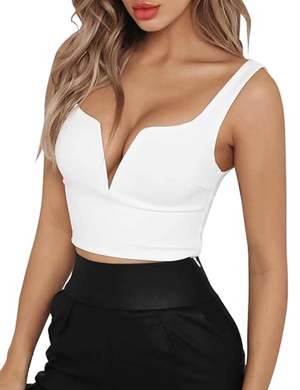 white deep neck top