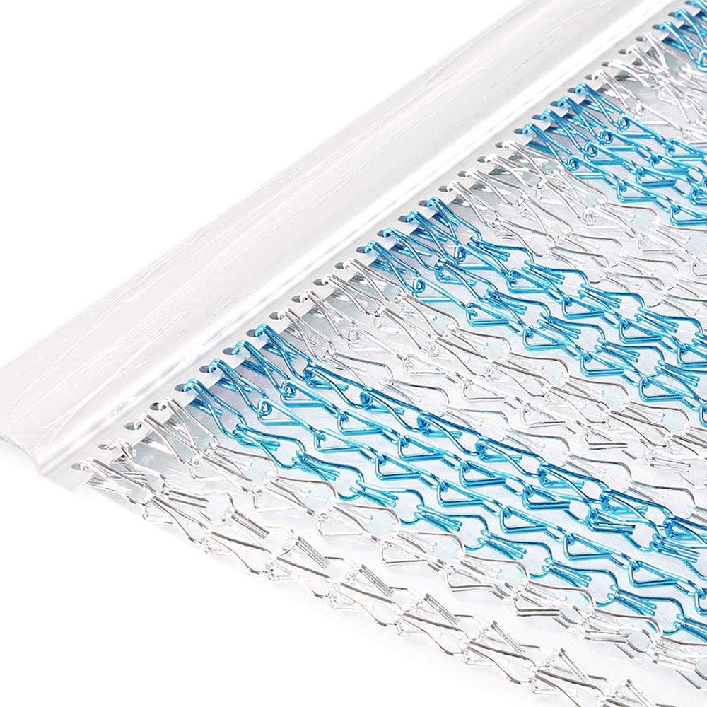 Himifuture 90 * 200cm Aluminium Chain Curtain Metal Door Fly Screens Insect Control Curtain for Doorways Insect Blinds Pest, Blue & Silver