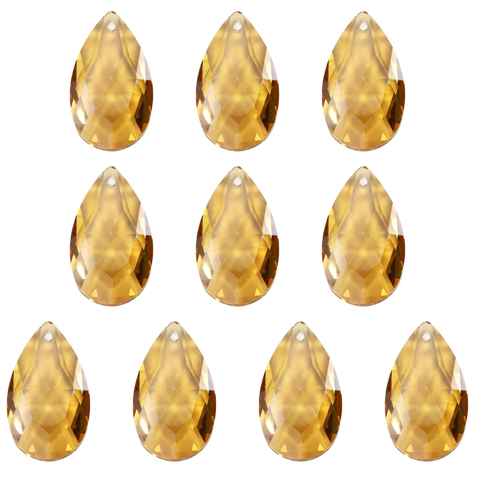 PATIKIL K9 Crystal Pendants Teardrop Beads, 10 Pack 38mm Chandelier Prisms Parts Hanging Beads DIY Lamp for Arts Crafts Decoration, Electroplating Gold Tone