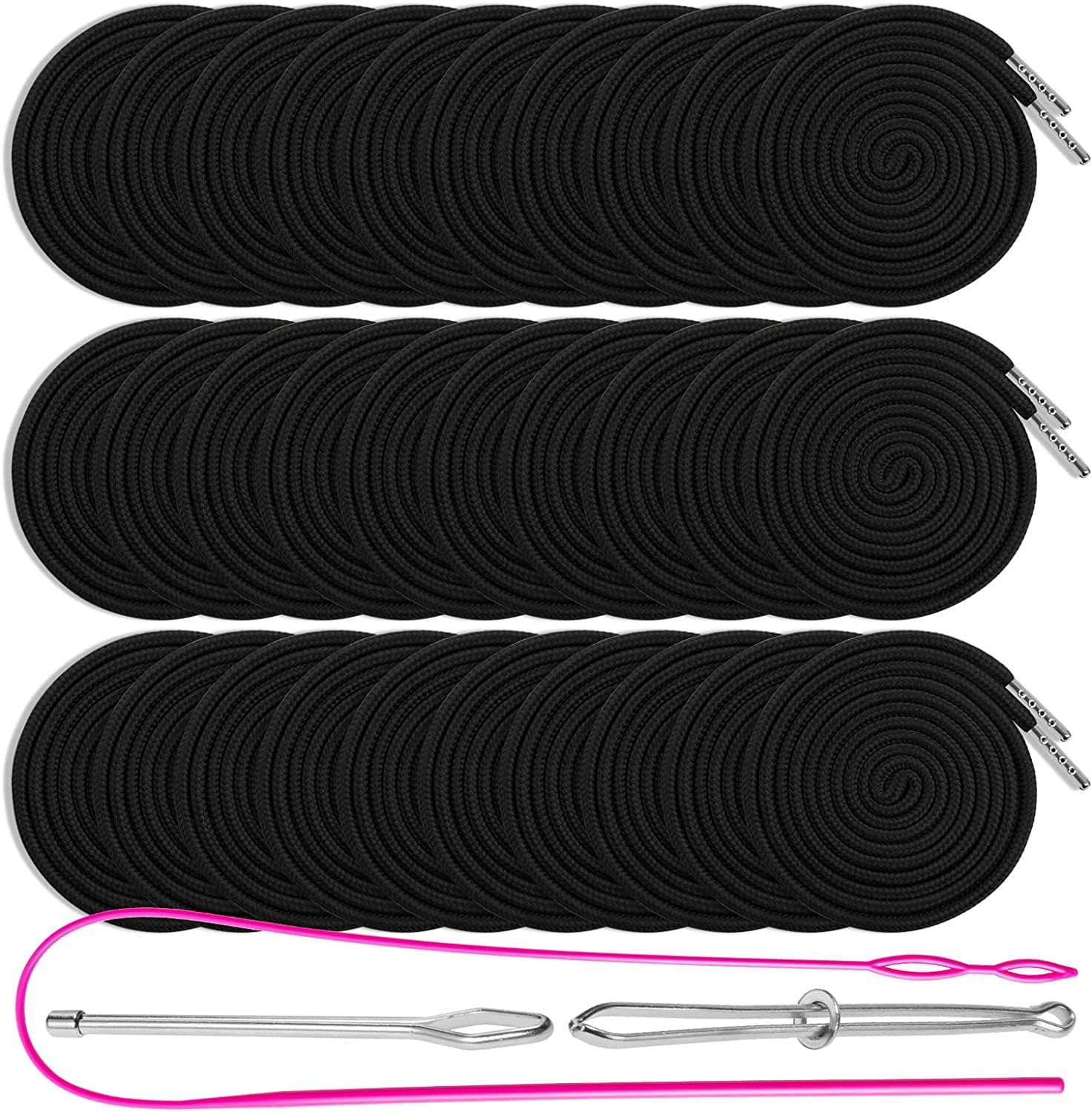 30PCS Drawstring Cords Replacement Drawstrings, 57 Inch Replacement Drawstring with 3 Pieces Threader Tool, Reusable Drawstrings for Sweatpants Shorts Pants Jackets Coats (Black)